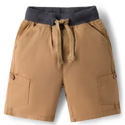 Babyhug Poplin Woven Mid Thigh Solid Colour Shorts - Khaki-picture-11