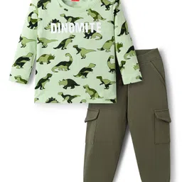 Babyhug Terry Knit Full Sleeves Dino Printed T-Shirt & Lounge Pant Set - Green-picture-16