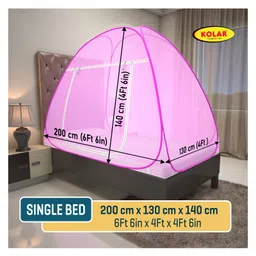Kolar Single Bed Premium Machardani King Size Mosquito Net - Pink image 2