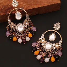 Lyriss Gold Plated Artificial Stone Studded & Beaded Contemporary Chandbalis image 3