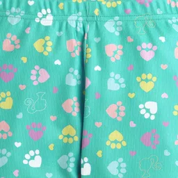 Barbie by Tiny Girl Woven Heart Shaped Paws Printed Leggings - Sea Green image 4