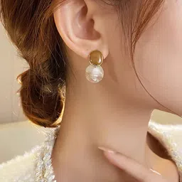 styledose Sterling Silver Gold-Plated Circular Shaped Drop Earrings image 3
