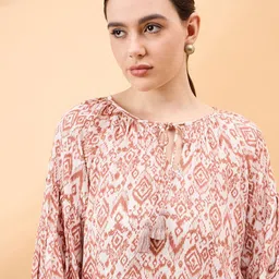 all about you Print Tie-Up Neck Puff Sleeve Top image 2