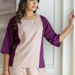 MODA-Q Colourblocked Round Neck Top & Trousers Co-Ords image 3