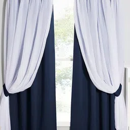 BFAM Navy Blue & White Set of 2 Black Out Door Curtain-picture-30