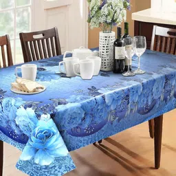 LooMantha Blue Floral Waterproof Plastic 6-Seater Table Cover image 2