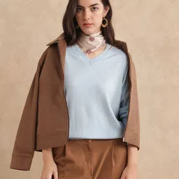 RAREISM Women V-Neck Long Sleeves Sweater Vest-image-4