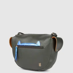 Baggit Green Solid Regular Half Moon Sling Bag with Applique & Mock Pocket Detail image 2