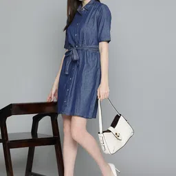Chemistry Solid Cotton Denim Shirt Dress-image-44