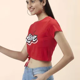 People by Pantaloons Red Cotton Printed Crop Top image 3