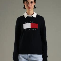 Tommy Hilfiger Navy Cotton Regular Fit Logo Printed Sweater-picture-44