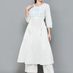 Melange by Lifestyle White Cotton Embroidered Anarkali Kurta-image-19