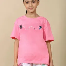 Kidsville Girls Pink Cotton Printed T-Shirt-image-65