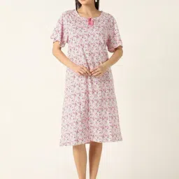 R&B Pink Cotton Floral Print Night Dress-picture-23