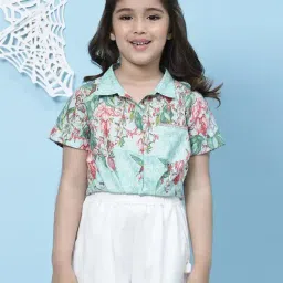 BIBA Girls Mint Green Cotton Floral Print Shirt-image-10