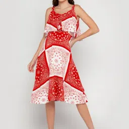 Zink London White & Red Printed A-Line Dress-image-96