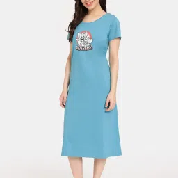 Rosaline by Zivame Light Blue Printed Night Dress image 3