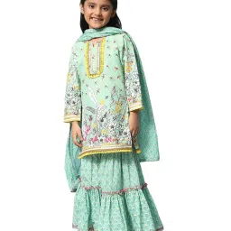 BIBA Girls Green Cotton Printed Full Sleeves Kurta Set image 3