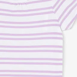 Fame Forever by Lifestyle Kids White & Lilac Cotton Striped T-Shirt image 3