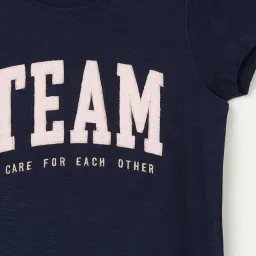 Fame Forever by Lifestyle Kids Navy Cotton Embroidered T-Shirt image 3