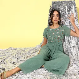 Miss Chase Light Green Embellished Jumpsuit image 3