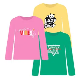 CoolTees4U Pack Of 3 Girls Typography Printed Round Neck Cotton T-shirts-image-13
