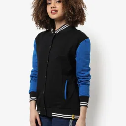 Campus Sutra Black & Blue Cotton Regular Fit Jacket image 3