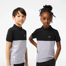Lacoste Kids Black & Grey Color Block Polo T-Shirt-image-8