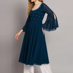 Poshak Hub Blue Embellished Anarkali Kurta image 3