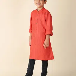 Fabindia Red Viscose Blend Dobby Long Kurta image 3