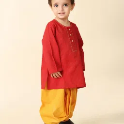 Fabindia Red Cotton Blend Embroidered Dhoti Set image 3