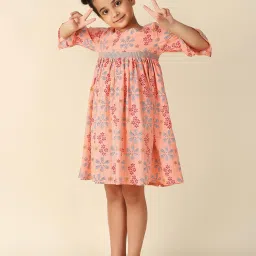 Fabindia Kids Peach Printed Dress image 3