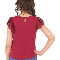 Cutecumber Kids Maroon Self Design Top image 2