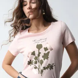 Vero Moda Pink Cotton Graphic Print T-Shirt-image-14