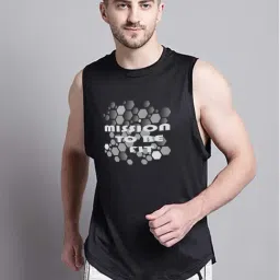 Friskers Black Regular Fit Graphic Sports Vest-image-72