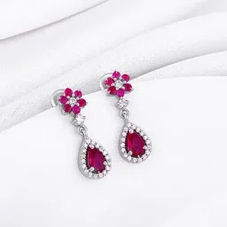 GIVA 92.5 Sterling Silver Shruti Haasan Silver Pink Flower Drop Earrings-picture-16