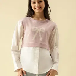 Lil Tomatoes Girls Violet Regular Fit Color Block Sweatshirt-picture-21