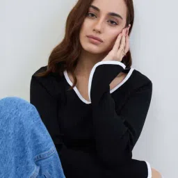 Styli Black Cotton Regular Fit Top image 3