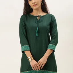 SheWill Green Tie-Up Neck Chiffon Blouson Longline Top image 2