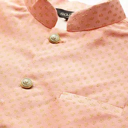 SOJANYA Men Beige Thread Work Straight Kurta Churidar with Nehru Jacket image 3