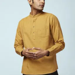 Byford by Pantaloons Mustard Yellow Cotton Slim Fit Striped Shirt-picture-10