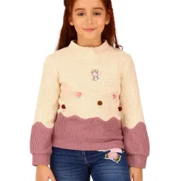 Cutecumber Girls Cream Embellished Sweaters-picture-17