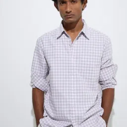 WES Casuals by Westside Dusty Pink Checks Relaxed-Fit Cotton Shirt-picture-14