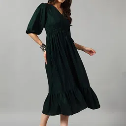 Jash Creation Puff Sleeve Crepe A-Line Midi Dress image 4