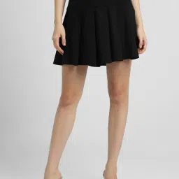 Forever 21 Black Blended Pleated A-Line Skirt-image-26