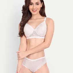 fims FIMS: Fashion is my Style White & Fuchsia Lace Work Lingerie Set - Pack Of 2 image 2