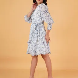 IX IMPRESSION Floral Print Puff Sleeve Ruffled Georgette Fit & Flare Midi Dress image 4