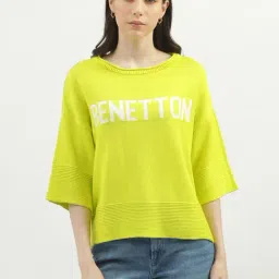 United Colors of Benetton Green Cotton Regular Fit Sweater-image-4