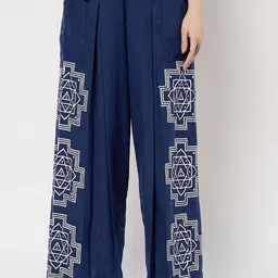 9rasa Women Ethnic Motifs Printed Loose Fit Parallel Pleated Trousers-picture-37