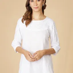 Fabindia White Cotton Embroidered Tunic-picture-25